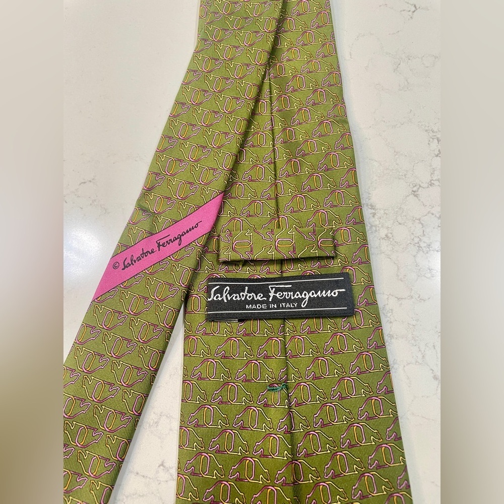 Salvatore Ferragamo Men’s Bear Print Silk Tie Green/Multi Color